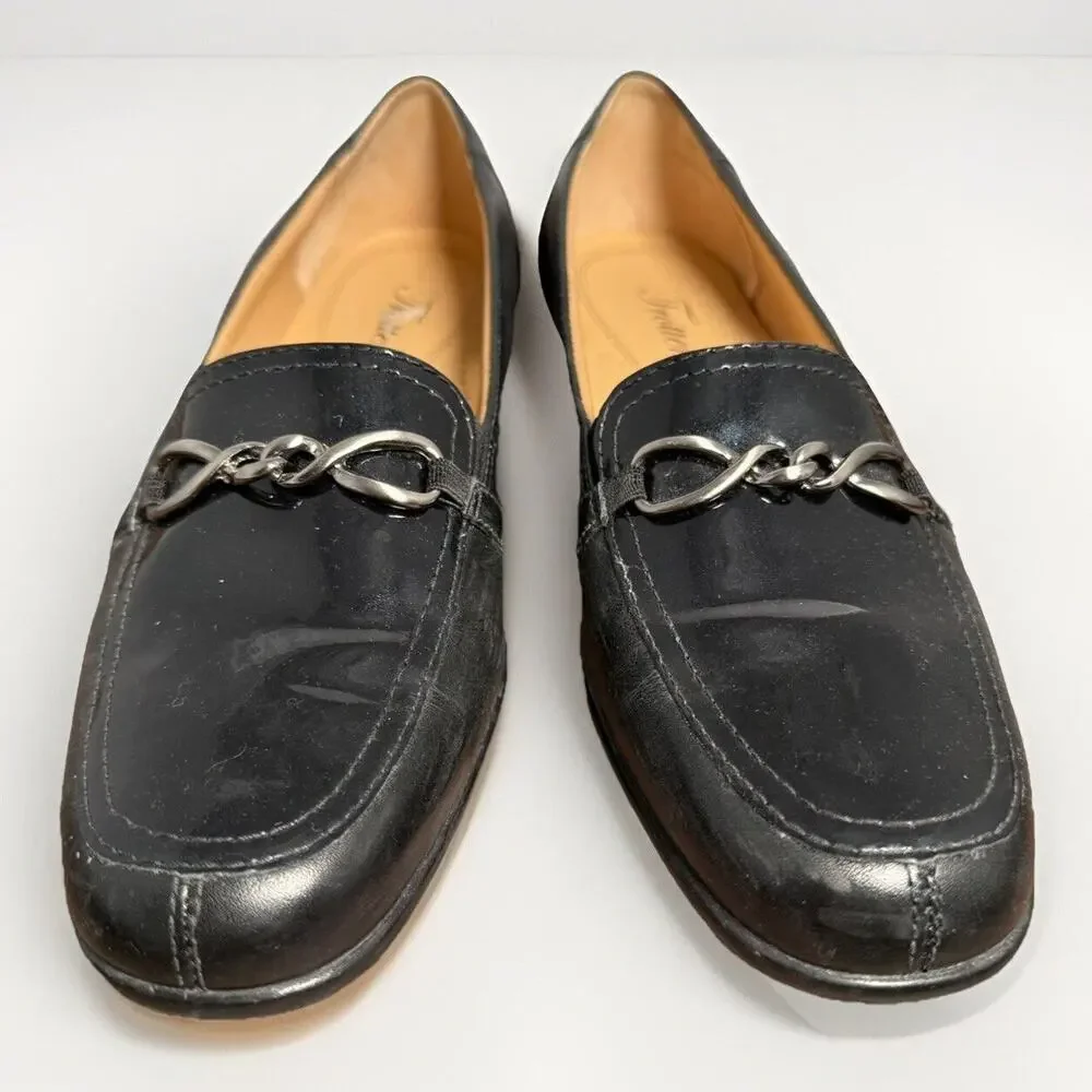 Trotters Black Leather Loafers Women’s Size 10M Chain Accent Made in Brazil - Picture 2 of 12